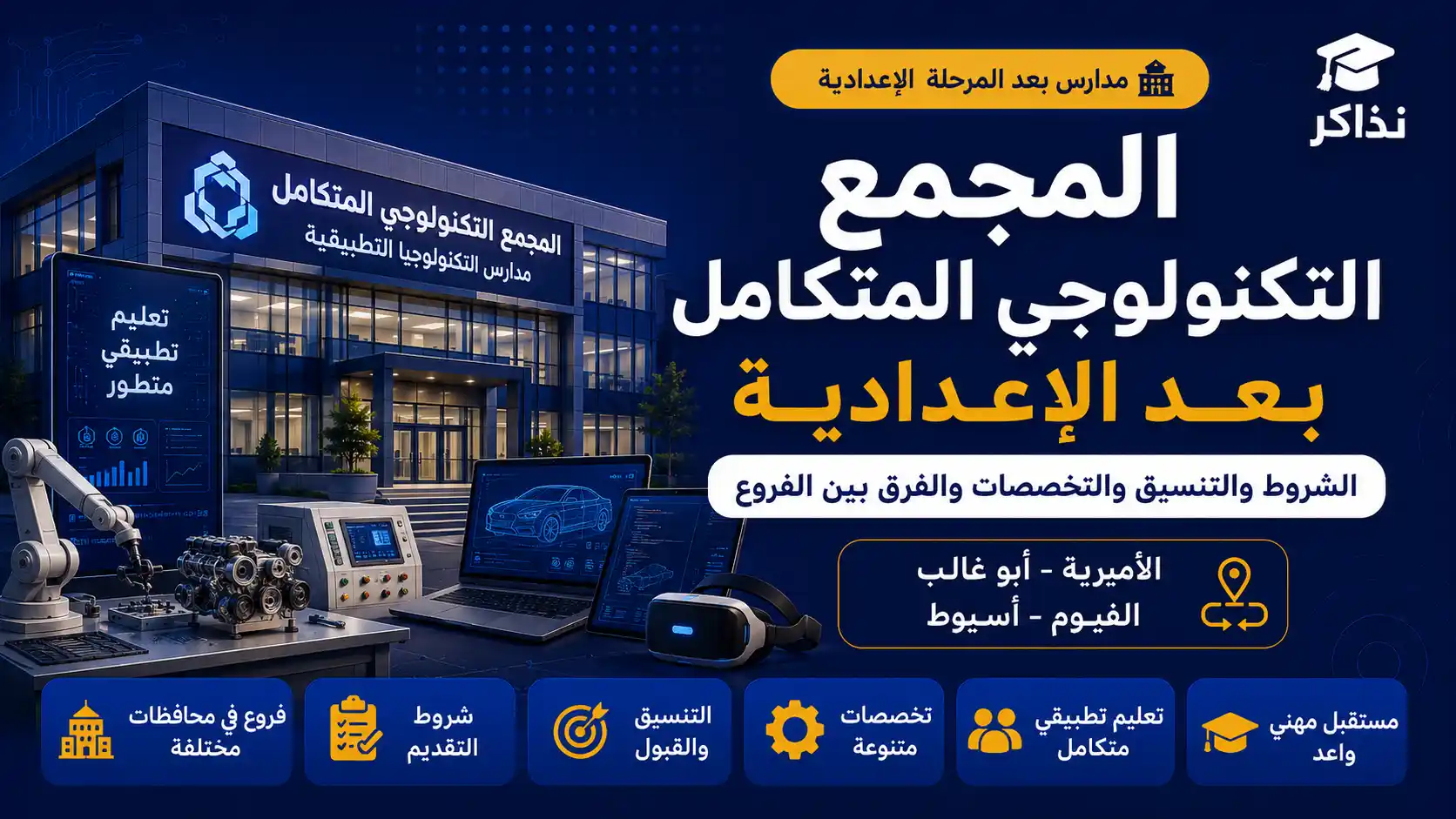 المجمع التكنولوجي المتكامل بعد الإعدادية 2027.. الشروط والتنسيق والتخصصات والفرق بين الأميرية وأبو غالب والفيوم وأسيوط