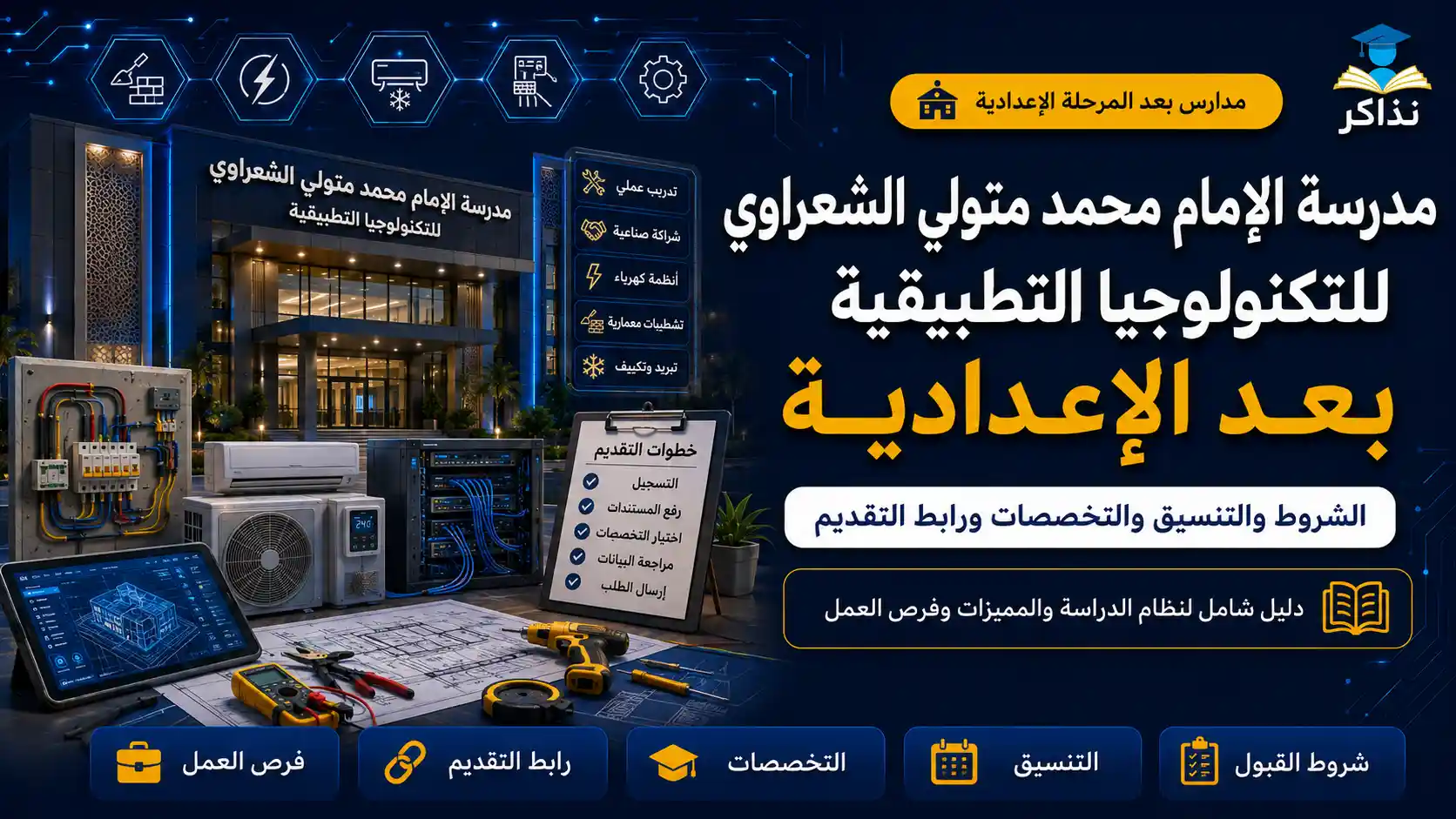 مدرسة الإمام محمد متولي الشعراوي للتكنولوجيا التطبيقية 2027.. الشروط والتنسيق والتخصصات ورابط التقديم بعد الإعدادية