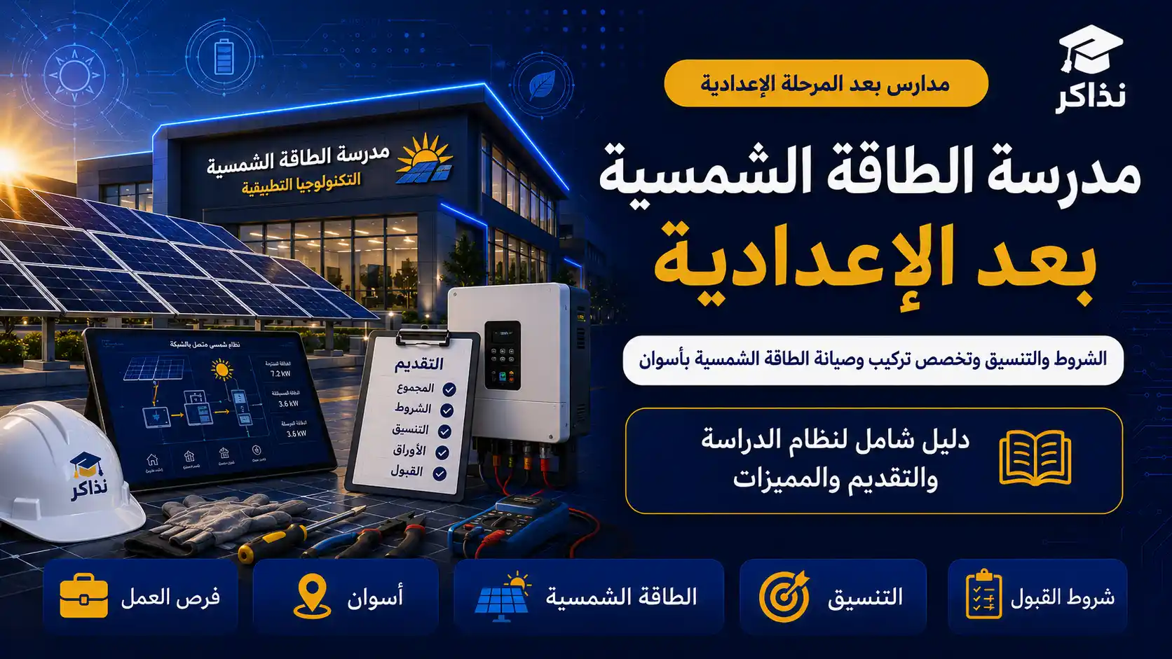 مدرسة الطاقة الشمسية بعد الإعدادية 2027.. الشروط والتنسيق وتخصص تركيب وصيانة الطاقة الشمسية بأسوان